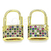 Oro Laminado Small Hoop, Gold Filled Style Lock Design, with Multicolor Micro Pave, Polished, Golden Finish, 02.341.0057.1.12