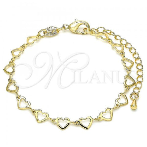 Oro Laminado Fancy Bracelet, Gold Filled Style Heart Design, Polished, Golden Finish, 03.145.0011.06
