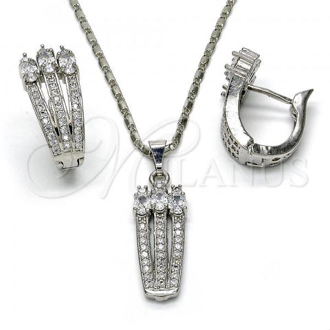 Rhodium Plated Earring and Pendant Adult Set, with White Cubic Zirconia, Polished, Rhodium Finish, 10.217.0006