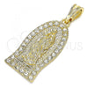 Oro Laminado Religious Pendant, Gold Filled Style Guadalupe Design, with White Crystal, Polished, Golden Finish, 05.351.0125