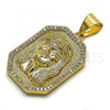 Oro Laminado Religious Pendant, Gold Filled Style Jesus Design, with White Micro Pave, Polished, Golden Finish, 05.342.0110