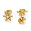Oro Laminado Stud Earring, Gold Filled Style Flower Design, with White Cubic Zirconia, Polished, Golden Finish, 02.310.0012