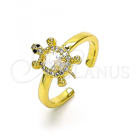 Oro Laminado Multi Stone Ring, Gold Filled Style Turtle Design, with White Cubic Zirconia and White Micro Pave, Polished, Golden Finish, 01.341.0077