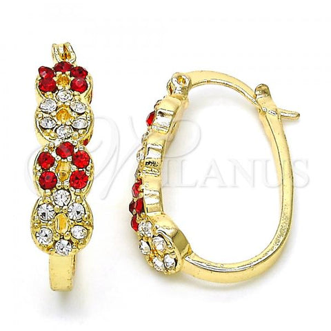 Oro Laminado Small Hoop, Gold Filled Style with Garnet and White Crystal, Polished, Golden Finish, 02.100.0069.1.15