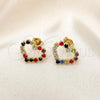 Oro Laminado Stud Earring, Gold Filled Style Heart Design, with Multicolor Cubic Zirconia, Polished, Golden Finish, 02.09.0216