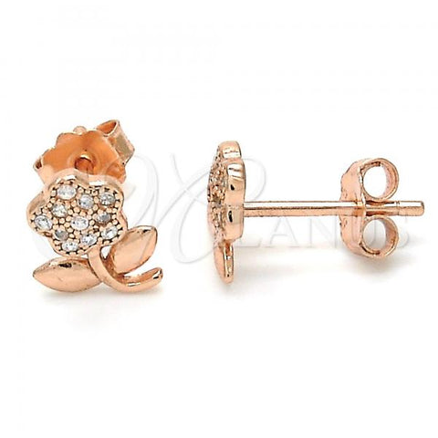Sterling Silver Stud Earring, Flower Design, with White Micro Pave, Polished, Rose Gold Finish, 02.174.0072.1