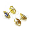 Oro Laminado Stud Earring, Gold Filled Style Evil Eye Design, Blue Enamel Finish, Golden Finish, 02.213.0398.2
