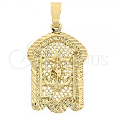 Oro Laminado Religious Pendant, Gold Filled Style Crucifix Design, Diamond Cutting Finish, Golden Finish, 5.186.018