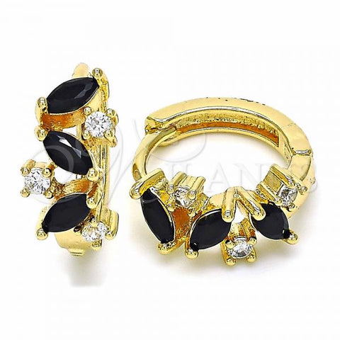 Oro Laminado Huggie Hoop, Gold Filled Style with Black and White Cubic Zirconia, Polished, Golden Finish, 02.266.0042.1.15