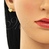 Oro Laminado Long Earring, Gold Filled Style Heart and Love Design, with White Micro Pave, Polished, Golden Finish, 02.213.0348