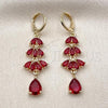 Oro Laminado Long Earring, Gold Filled Style Teardrop Design, with Garnet Cubic Zirconia, Polished, Golden Finish, 02.323.0110