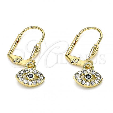 Oro Laminado Dangle Earring, Gold Filled Style with White and Black Micro Pave, Polished, Golden Finish, 02.210.0343