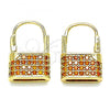 Oro Laminado Small Hoop, Gold Filled Style Lock Design, with Garnet Micro Pave, Polished, Golden Finish, 02.341.0057.2.12