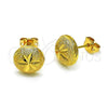 Oro Laminado Stud Earring, Gold Filled Style Flower Design, Diamond Cutting Finish, Golden Finish, 02.342.0276