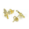 Oro Laminado Stud Earring, Gold Filled Style Angel and Star Design, with White Micro Pave, Polished, Golden Finish, 02.156.0615