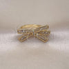 Oro Laminado Multi Stone Ring, Gold Filled Style Bow Design, with White Cubic Zirconia, Polished, Golden Finish, 01.283.0044.07