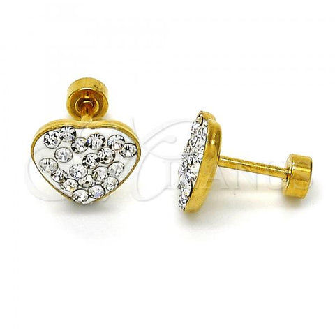 Stainless Steel Stud Earring, Heart Design, with White Crystal, Polished, Golden Finish, 02.271.0022.2