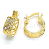 Oro Laminado Huggie Hoop, Gold Filled Style Heart Design, with White Crystal, Diamond Cutting Finish, Golden Finish, 02.168.0031