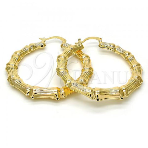 Oro Laminado Large Hoop, Gold Filled Style Bamboo Design, Diamond Cutting Finish, Golden Finish, 5.148.015.55