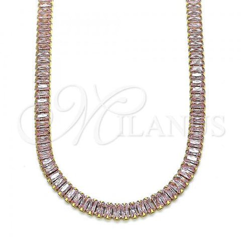 Oro Laminado Fancy Necklace, Gold Filled Style with Pink Cubic Zirconia, Polished, Golden Finish, 04.130.0001.4.12
