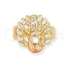 Oro Laminado Elegant Ring, Gold Filled Style Peacock Design, Diamond Cutting Finish, Tricolor, 5.173.017.06 (Size 6)