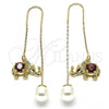 Oro Laminado Threader Earring, Gold Filled Style Elephant Design, with Garnet Micro Pave, Polished, Golden Finish, 02.210.0338.1