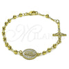 Oro Laminado Fancy Bracelet, Gold Filled Style Guadalupe and Crucifix Design, Polished, Golden Finish, 03.213.0359.08