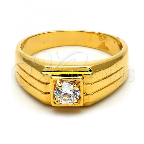 Oro Laminado Mens Ring, Gold Filled Style Solitaire Design, with White Cubic Zirconia, Polished, Golden Finish, 5.175.028.09 (Size 9)