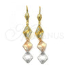 Oro Laminado Long Earring, Gold Filled Style Diamond Cutting Finish, Tricolor, 02.63.2157