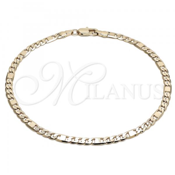 Oro Laminado Basic Anklet, Gold Filled Style Figaro Design, Polished, Golden Finish, 04.319.0004.10