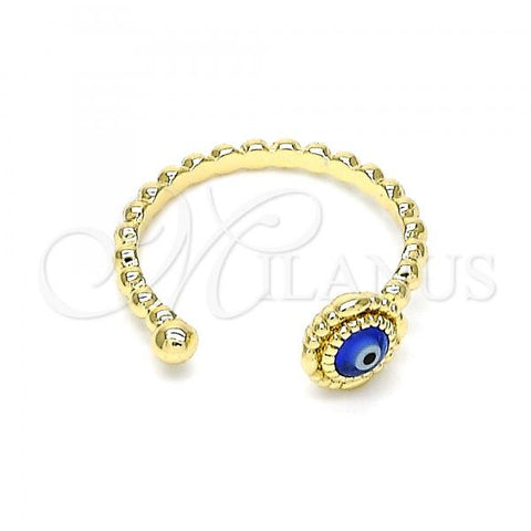 Oro Laminado Multi Stone Ring, Gold Filled Style Evil Eye Design, Blue Resin Finish, Golden Finish, 01.213.0014