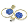 Oro Laminado Long Earring, Gold Filled Style with Capri Blue Opal, Polished, Golden Finish, 02.268.0071.2