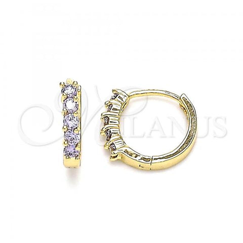 Oro Laminado Huggie Hoop, Gold Filled Style with Amethyst Cubic Zirconia, Polished, Golden Finish, 02.210.0643.3.12