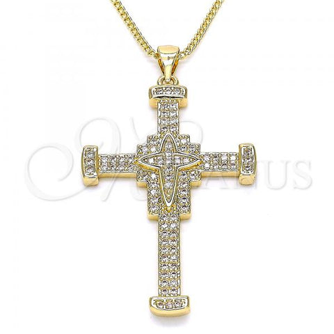 Oro Laminado Pendant Necklace, Gold Filled Style Cross Design, with White Micro Pave, Polished, Golden Finish, 04.156.0223.20