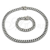 Stainless Steel Necklace and Bracelet, Miami Cuban Design, Polished, Steel Finish, 06.116.0042.1