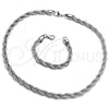 Stainless Steel Necklace and Bracelet, Rope Design, Polished,, 06.278.0008