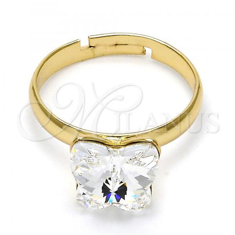 Oro Laminado Multi Stone Ring, Gold Filled Style Butterfly Design, with Crystal Swarovski Crystals, Polished, Golden Finish, 01.239.0007.10 (One size fits all)