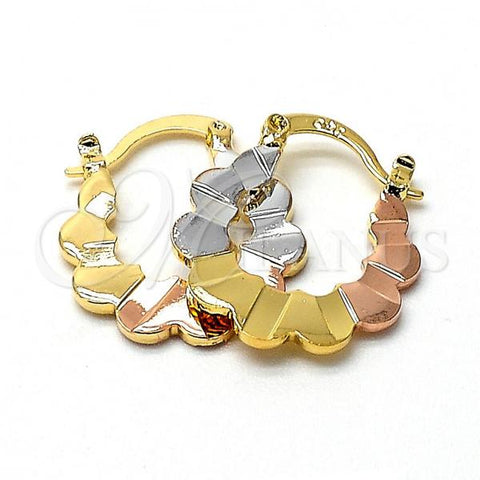 Oro Laminado Small Hoop, Gold Filled Style Flower Design, Polished, Tricolor, 02.96.0012