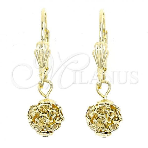 Oro Laminado Dangle Earring, Gold Filled Style Ball Design, with  Crystal, Polished, Golden Finish, 5.120.011