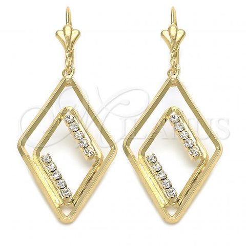 Oro Laminado Long Earring, Gold Filled Style with  Cubic Zirconia, Golden Finish, 86.005
