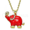 Oro Laminado Fancy Pendant, Gold Filled Style Elephant Design, with White Micro Pave, Red Enamel Finish, Golden Finish, 05.362.0003.1