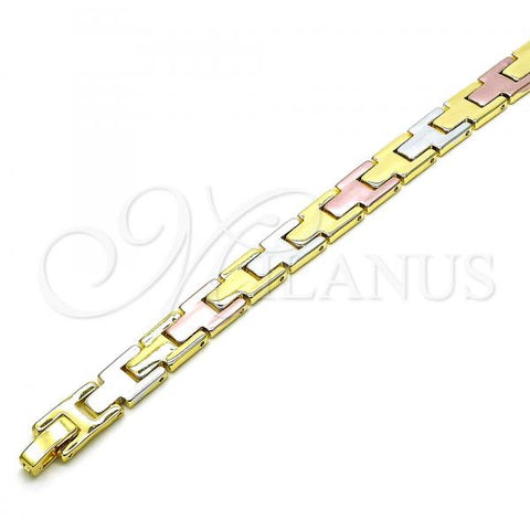 Oro Laminado Solid Bracelet, Gold Filled Style Polished, Tricolor, 03.102.0054.08