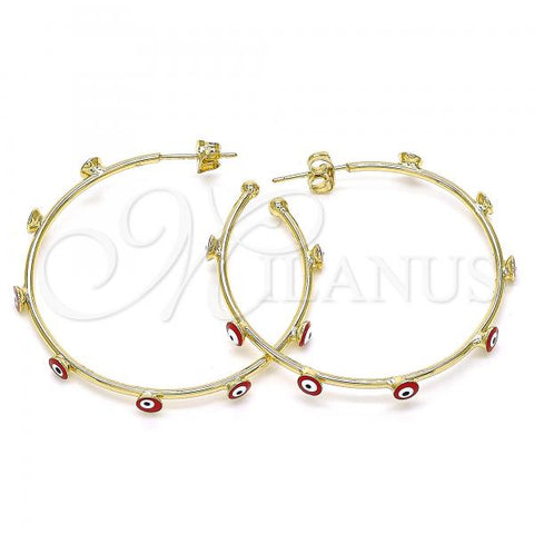 Oro Laminado Medium Hoop, Gold Filled Style Evil Eye Design, Red Enamel Finish, Golden Finish, 02.213.0219.2.40