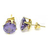 Oro Laminado Stud Earring, Gold Filled Style with Amethyst Cubic Zirconia, Polished, Golden Finish, 5.128.021.4