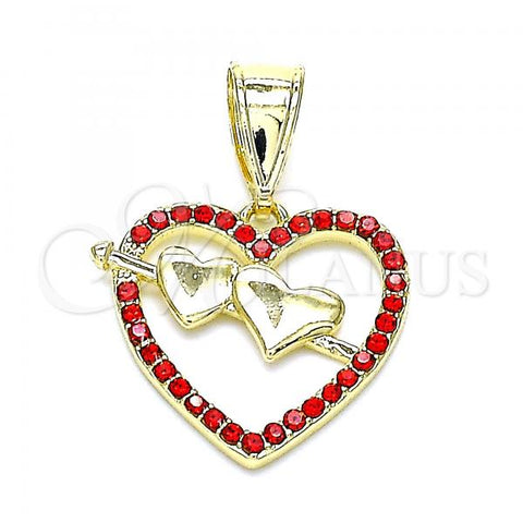 Oro Laminado Fancy Pendant, Gold Filled Style Heart Design, with Garnet Crystal, Polished, Golden Finish, 05.253.0096.1