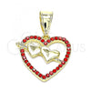 Oro Laminado Fancy Pendant, Gold Filled Style Heart Design, with Garnet Crystal, Polished, Golden Finish, 05.253.0096.1