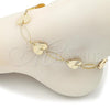 Oro Laminado Fancy Anklet, Gold Filled Style Heart Design, Diamond Cutting Finish, Golden Finish, 5.032.006.1.10