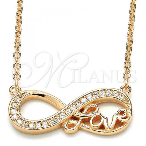 Sterling Silver Pendant Necklace, Infinite and Love Design, with White Cubic Zirconia, Polished, Rose Gold Finish, 04.336.0097.1.16