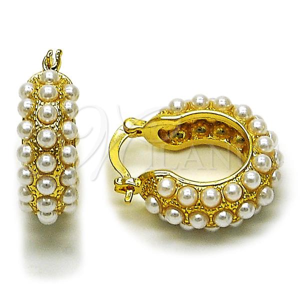 Oro Laminado Small Hoop, Gold Filled Style Ball Design, with Ivory Pearl, Polished, Golden Finish, 02.341.0245.20