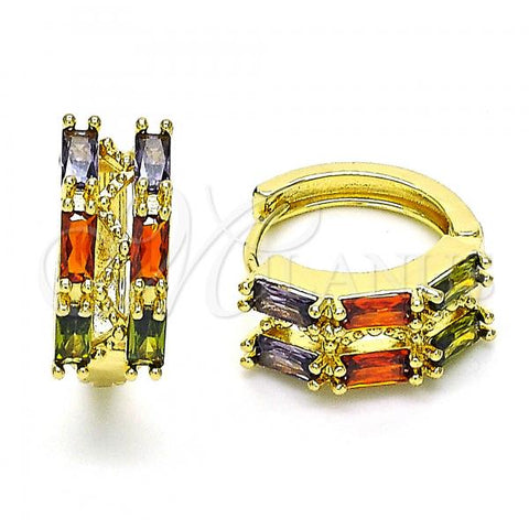 Oro Laminado Huggie Hoop, Gold Filled Style with Multicolor Cubic Zirconia, Polished, Golden Finish, 02.210.0730.3.15